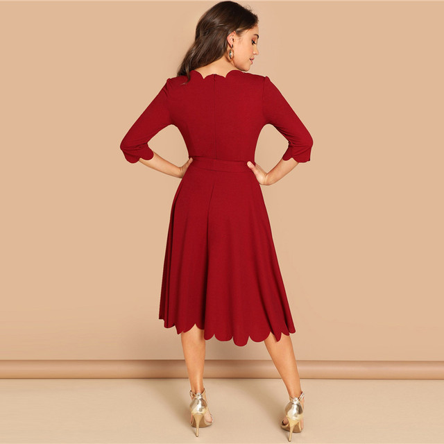 ワンピース エレガント パーティー ミディドレス カラバリ スカラップ California Express