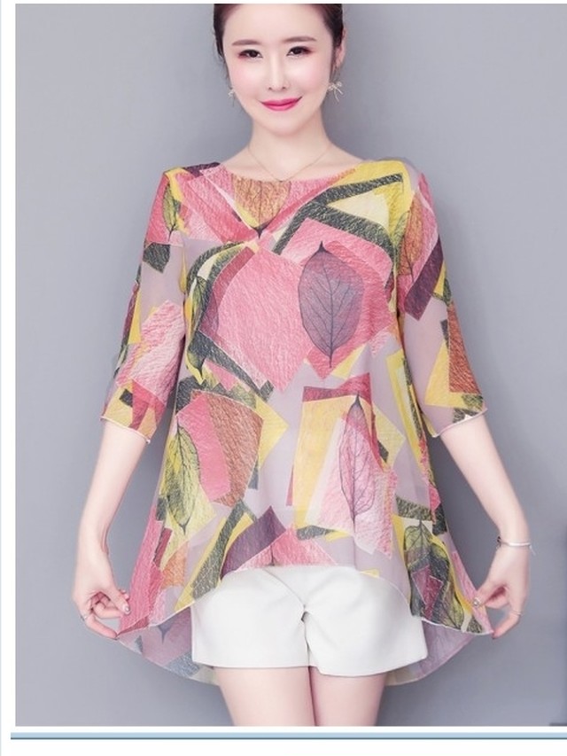 夏服 レディース セットアップ レディース 2点セット 40代 シフォン プリント 50代 ブラウス 半袖トップス 夏服 30代 ワイドパンツ パン Basecamp49