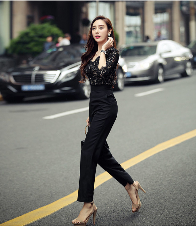 パンツドレス パンツスーツ レース つなぎ フォーマル 結婚式 二次会 お呼ばれ パーティー ドレス ワンピース ブラック 黒 30代 40代 50代 F018 Hollys Design