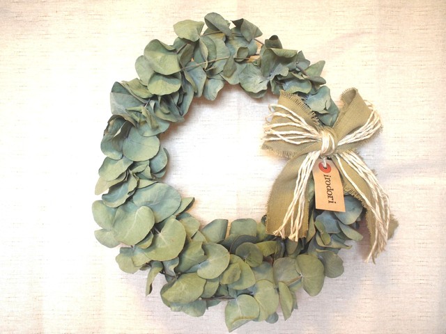 ユーカリのナチュラルリース カーキリボン Irodori