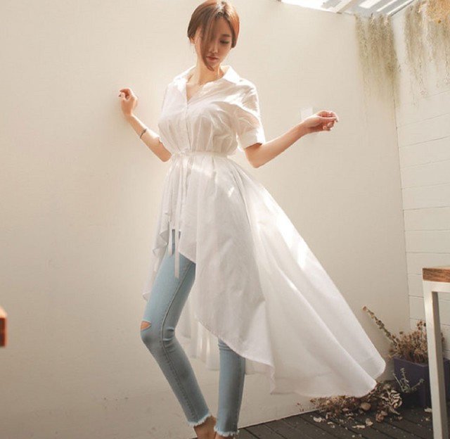 シャツ 白シャツ 半袖シャツ ブラウス 白ブラウス 半袖ブラウス アシンメトリー フィッシュテール デイリー 普段着 旅行 リゾート デート おでかけ シンプル 定番 春 レディース トレンド 女性用 Tp0099 Colorful Closet おしゃれなトレンド海外レディース