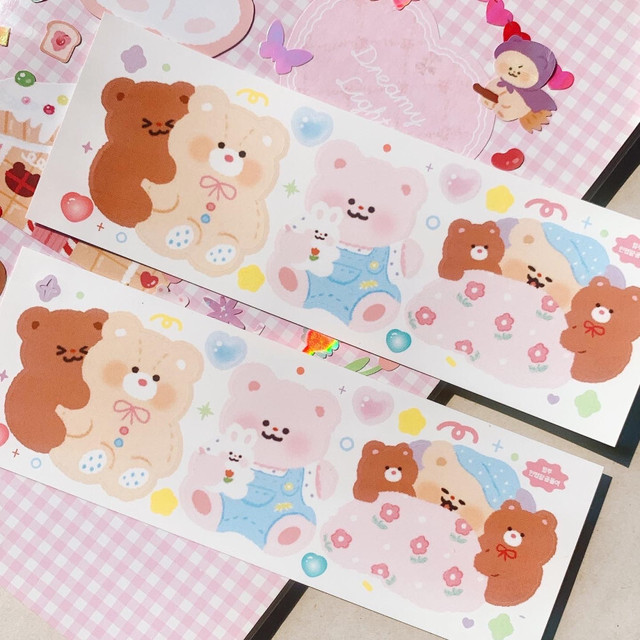 くまのぬいぐるみ ステッカー 韓国シール 韓国文具 Pink Rue La Violette