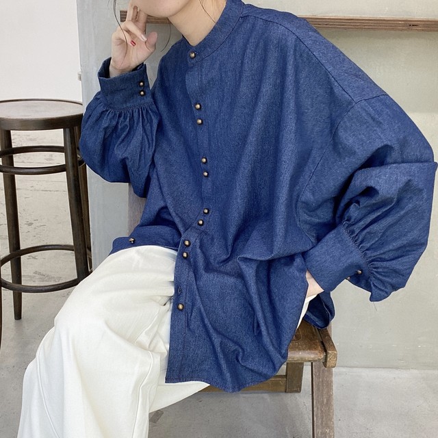 volume sleeve denim blouse