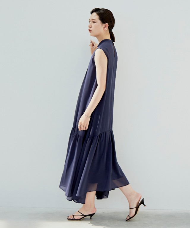 ノースリーブピンタックシアーマキシワンピース Nvy Aunt Marie S