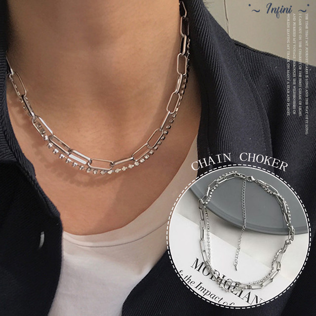 チェーン チョーカー ネックレス レディース 2連 ショート アクセサリー 鎖 おしゃれ シルバー シンプル 個性的 ジュエリー Infini Arc En Ciel