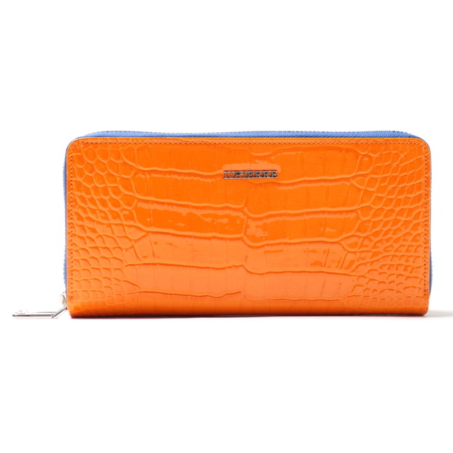 エルピエール トリコロール 長財布 ダブルファスナー ラウンドファスナー 財布 本革 型押し エナメルクロコオレンジ L Pierre エルピエール