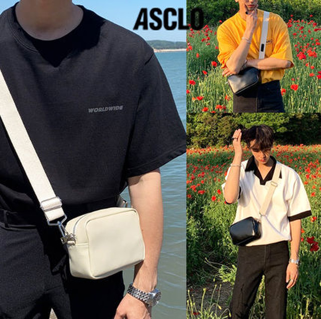 Asclo Camera Bag バッグ メンズ レザー 本革 無地 鞄 日本未入荷 デイリー 韓国 韓国ファッション Bora