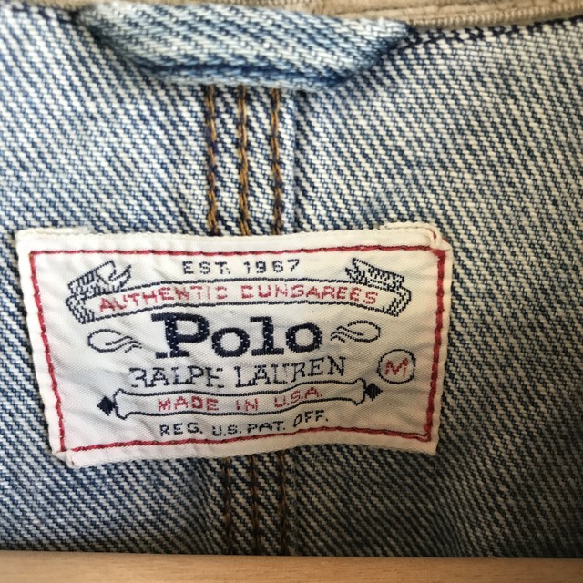 80s Polo Ralph Lauren デニムjkt コーデュロイ 米国製 M ブルー Gジャン デニム ジャケット ラルフ ポロラルフローレン Ralphlauren ラルフローレン Rrl ダブルアールエル ポロカントリー ラグビー Denim Supply デニムアンドサプライポロスポーツ ポロゴルフ ポロ