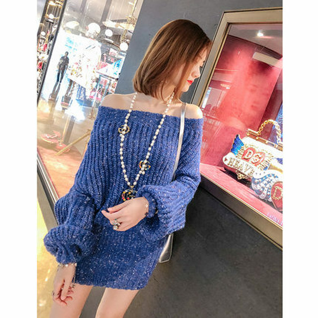 ニットワンピース ワンショルダーワンピース ニットセータードレス 秋冬 セクシー ダークパープル ロイヤルブルー Ukiukionepicec