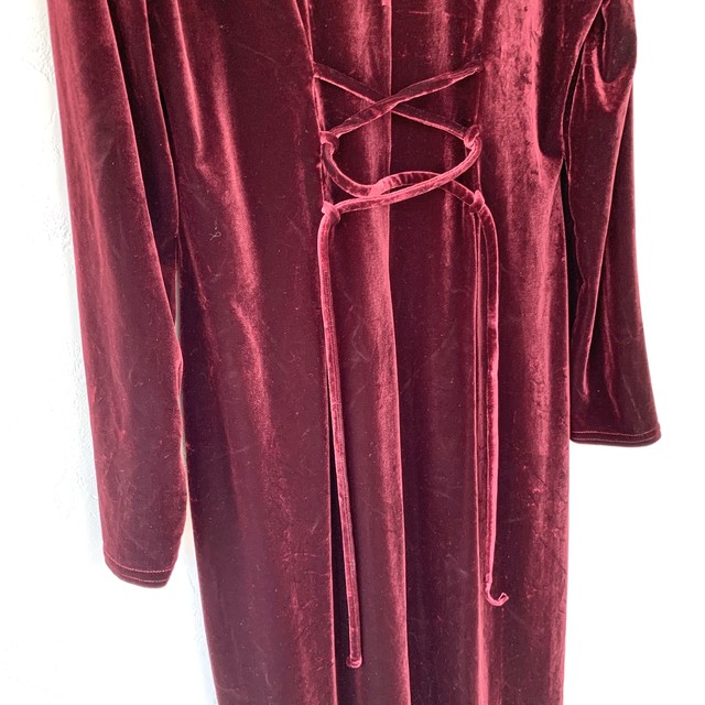 古着 Velour One Piece ワンピース ベロア 長袖 袖あり ドレス 二次会 結婚式 Vintage Old Usedclothing Used ベロアワンピース Icy 古着屋
