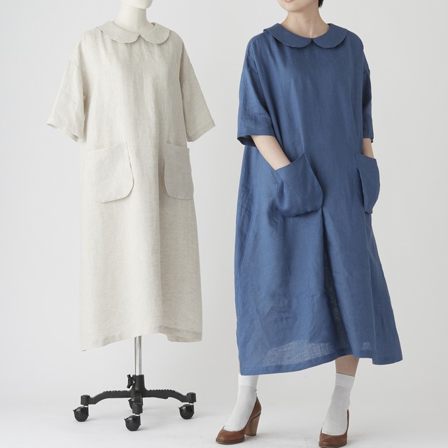 リネン100 ラウンドカラーテントワンピース 型紙屋doisawa 縫い代付きカット済みパターン オリジナル型紙