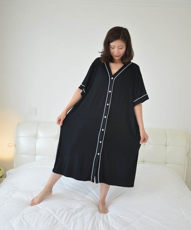 マタニティ パジャマ 前開き 無地 ルームウェア 半袖 授乳服 産前産後 入院着 ワンピース 大きいサイズ 夏 Mb0817 Mamaharuru