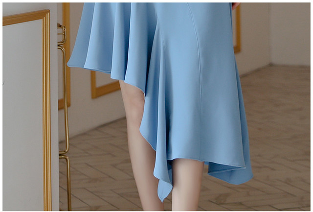アシンメトリー ミモレ丈 ワンピース 無地 ノースリーブ およばれワンピ ドレス ハイウエスト カジュアル おでかけ およばれ パーティー デート 女子会 ウッディーベース1号店
