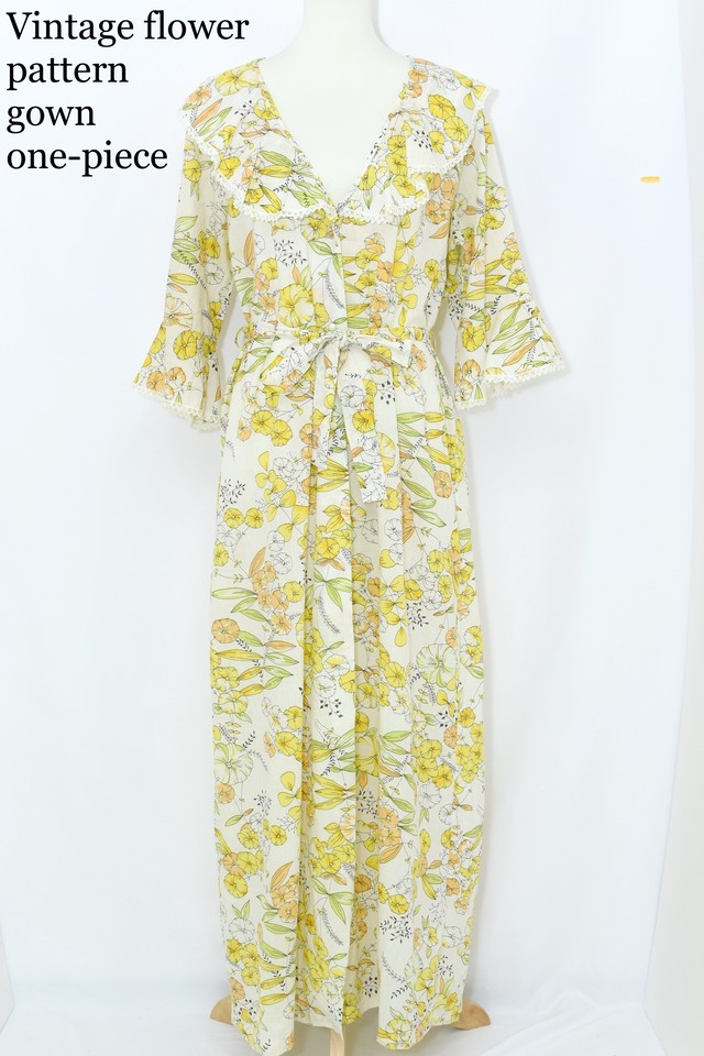 vintage flower pattern gown one-piece
