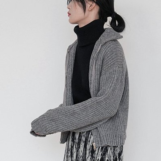 ニット セーター カーディガン レディース アウター 春服 ハイネック 長袖 春 グレー 前開き ドルマンスリーブ タートルネック 韓国 アウトドア デイリー ルーズ ゆったり Rx0963 Raxia ラクシア