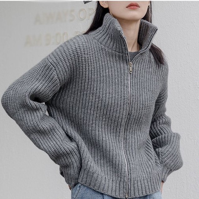 ニット セーター カーディガン レディース アウター 春服 ハイネック 長袖 春 グレー 前開き ドルマンスリーブ タートルネック 韓国 アウトドア デイリー ルーズ ゆったり Rx0963 Raxia ラクシア