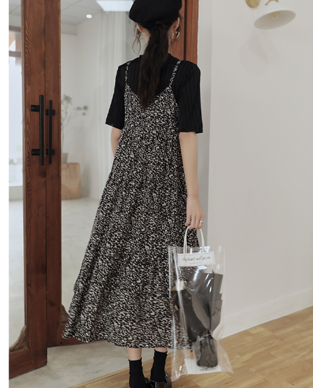 セットアップ ツーピース 半袖 カットソー ワンピース キャミソールワンピース ミモレ丈 フレア ドット柄 Quadrifolie クローバー