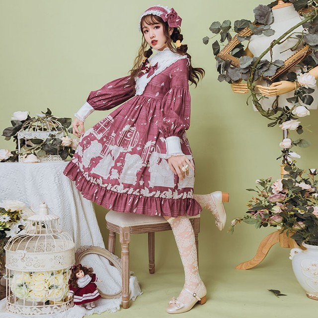 可愛い ロリータドレス オリジナル Op 長袖ワンピース Lolita 甘ロリ フリル ロリィタ お茶会 撮影 Cosplay イベント 春 夏 秋 冬 ロリ S M L Xl レッド Mintcat