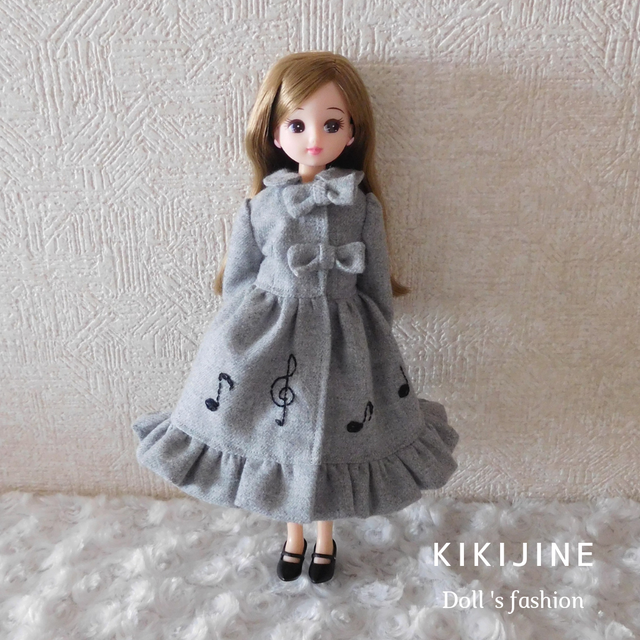 リカちゃん服 リボンのコート 音符 Kikijine