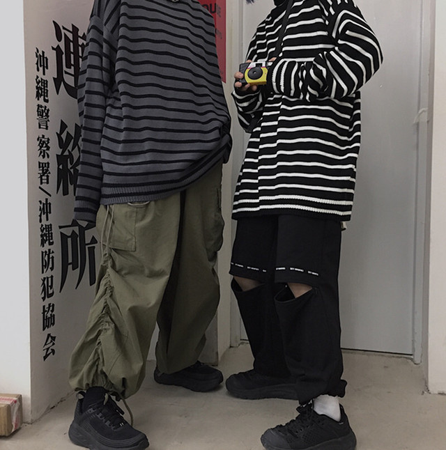 レディース トップス 秋冬 ニット セーター 長袖 タートルネック ボーダー柄 ビッグシルエット オーバーサイズ シンプル カジュアル おしゃれ メンズライク お出かけ デート 通勤 通学 旅行 普段着 ダークグレー ブラック Hf Haru Foo