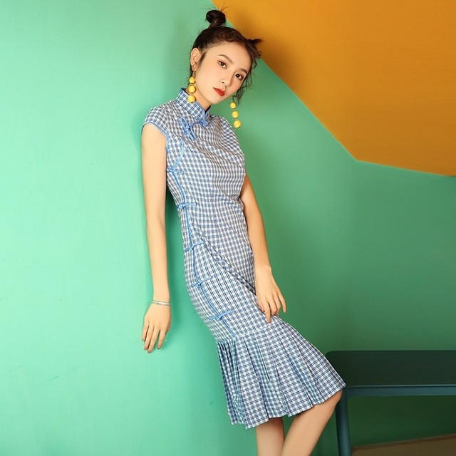 夏ワンピース 夏ワンピ ワンピース ワンピ レディース 女性用 チエック柄 ギンガムチェツク柄 ひざ丈 フレア ふりふり ハイネック チャイナドレス パーティー お呼ばれ お洒落 トレンド 人気 おすすめ Op1000 Colorful Closet おしゃれなトレンド海外レディース