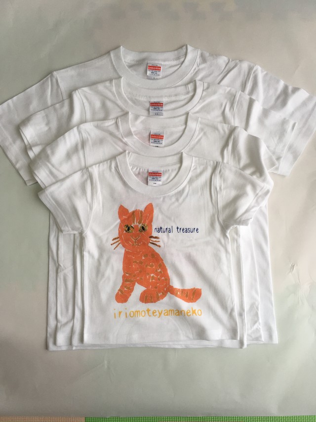 キッズサイズ ちぎり絵tシャツ 沖縄天然記念物 動物 イリオモテヤマネコ Natural Treasure ちぎり絵tシャツ
