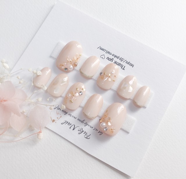 Pukeネイル No 181 ベージュ パール色合わせて 上品 オシャレ 結婚式 オフィス等 ジェイルネイルチップ ネイルチップ つけ爪 購入ならpuke Nail