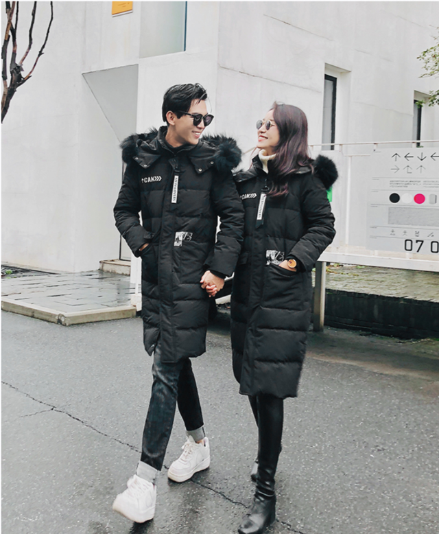 プリント入りロング丈ダウンコート S L アウター ダウンコート