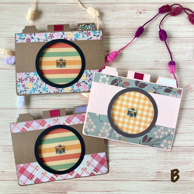 カメラ型フォトカード ワークショップ用台紙キット 10枚セット 3色 シール付き Irodori Crafts Shop