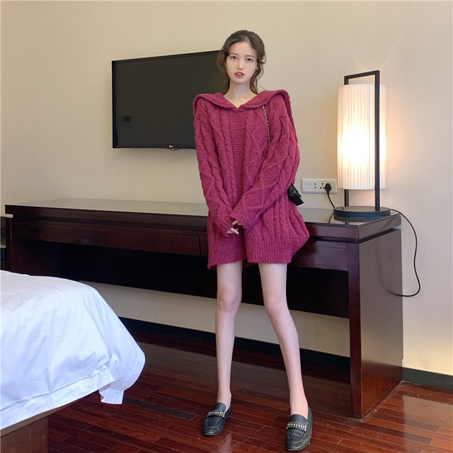 ニットワンピース ミニ丈 セーラーカラー ケーブル編み パープル ホワイト 秋 冬 大人かわいい フェミニン 休日コーデ Op0270 Natuliria ナチュリリア
