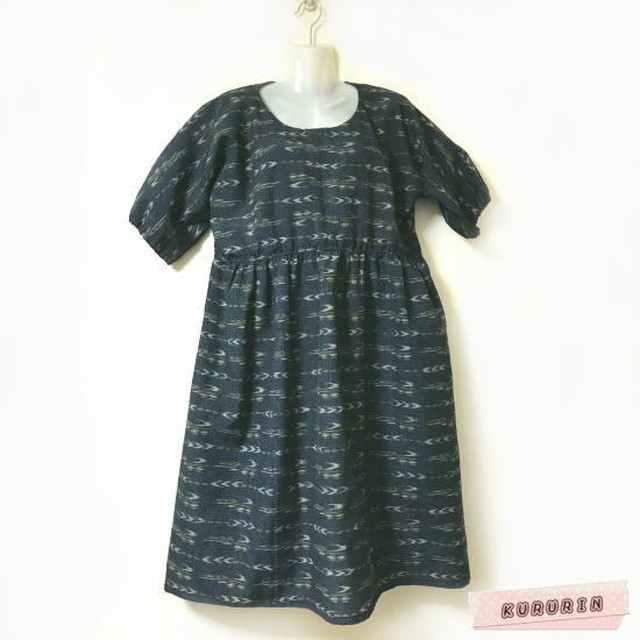 着物リメイクハイウエスト切替ワンピース 手作りショップくるりん