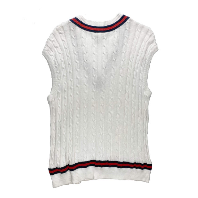 80s フランス製 ヴィンテージ Chemise Lacoste フレンチラコステ ケーブル編み コットン チルデンニットベスト メンズl C1142 古着屋icecream