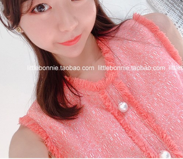 ノースリーブ ツイード ワンピース ピンク サーモンピンク 春 夏 ミニ丈 おしゃれ 可愛い 韓国ワンピ お嬢様 清楚 韓国 韓国ファッション オルチャン オルチャンファッション K032 Korean Select 韓国ファッション オルチャンファッション