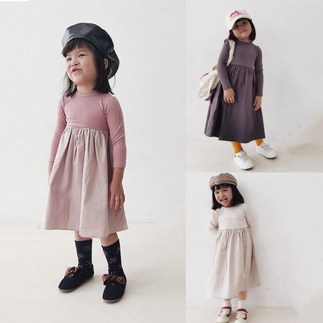 韓国子供服 おしゃれ ナチュラルカラー 長袖ワンピース フレア シンプル クリーム ブラウン ピンク キッズお買い得商品 女の子ワンピース 韓国 こどもカジュアル 80 130cm 女の子 ガール 送料無料 韓国レディース キッズファッション Londonbridge ロンドンブリッジ