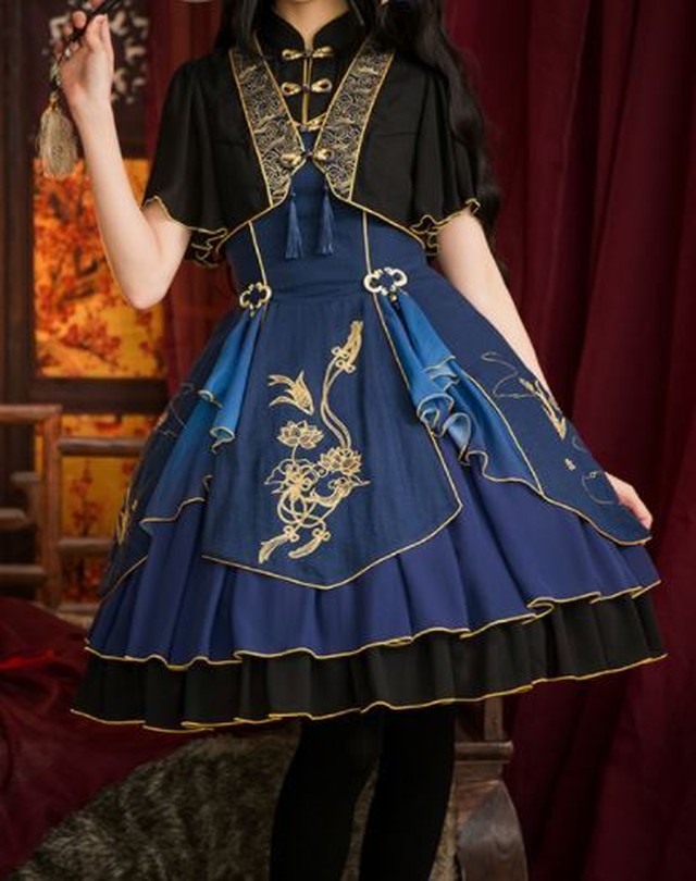 送料関税無料 青 ネイビー 桔梗 ゴスロリ ロリィタ ロリータ 鶴 和柄 ワンピース チャイナ ロングワンピース マキシワンピース Www Reinnec Cl