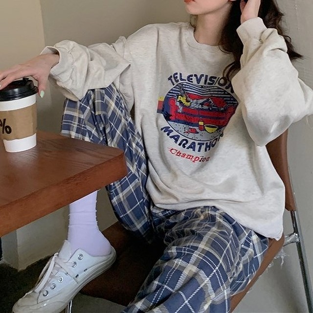 セットアップ レディース 40代 韓国 スーツ スカート コーデ 30代 代 スウェット パンツ チェック柄 英字 秋 冬 カジュアル 可愛い デート Dress No Sato
