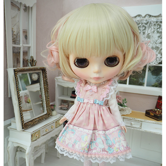ネオブライス ウィッグ フレンチカールミックス ストロベリークリーム 10インチ ドール Blythe Bonbon Rouge Doll Wig Shop