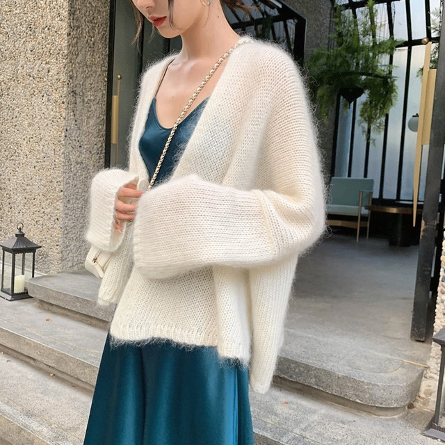 モヘア ニットカーディガン ワンボタン ショールカーディガン Vネック ゆったり ルーズ 羽織 ゆるニット ぬけ感 無地 シンプル フェミニン かわいい お出かけ デート 女子会 春 秋 Rb A09 0052 Redbell