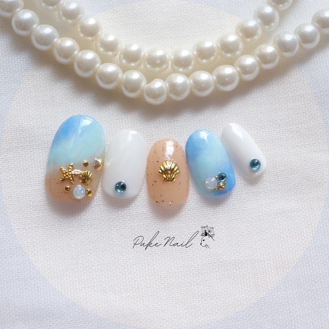 Pukeネイル No 436 ブルー 海 夏 旅行 出かけ リゾートネイルチップ ネイルチップ つけ爪 購入ならpuke Nail