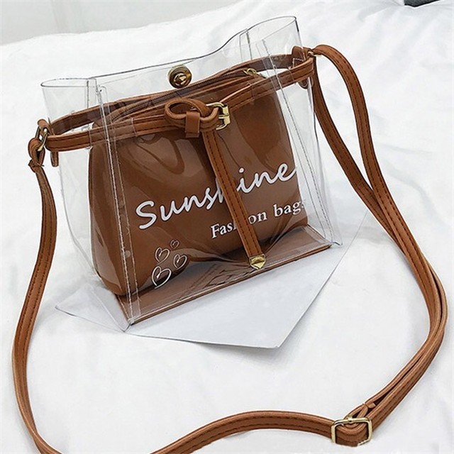 クリアバッグ 透明バッグ ストローポーチ付 トートバッグ ハンドバッグ 肩がけバッグ ショルダーバッグ かごバッグ ビニールバッグ 大容 Lalibera