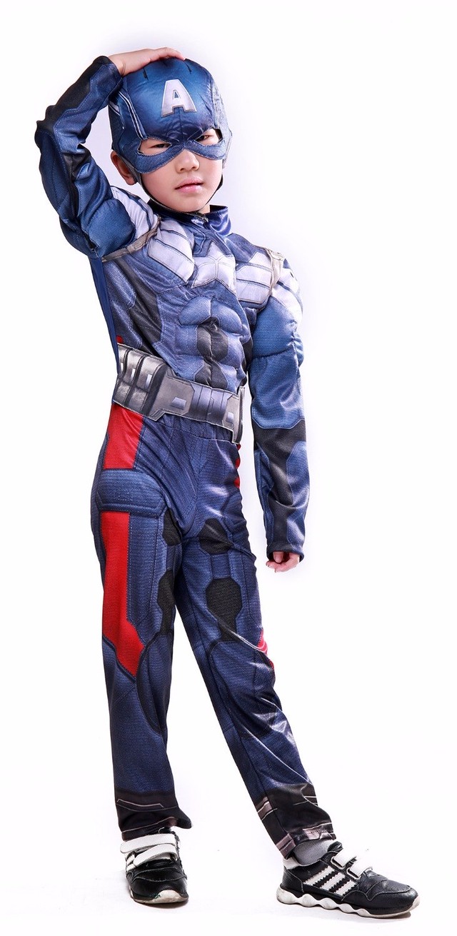 キャプテンアメリカスパイダーマンデラックス筋肉クリスマススーパーマン衣装のため子供男の子子供スーパーヒーロー映画男の鋼コスプレ Cutekawaii