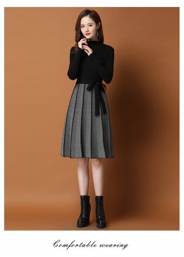 ニットワンピース レディース 大きめサイズ 30代 40代 50代 秋冬 きれいめ リボン マキシ丈 メリヤス セーター ベルト付き 上品 Shopmall To You