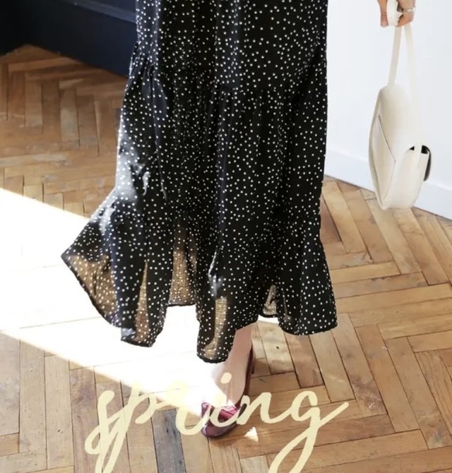 Op19 送料無料 ドット柄 ロングワンピース Yotsuha