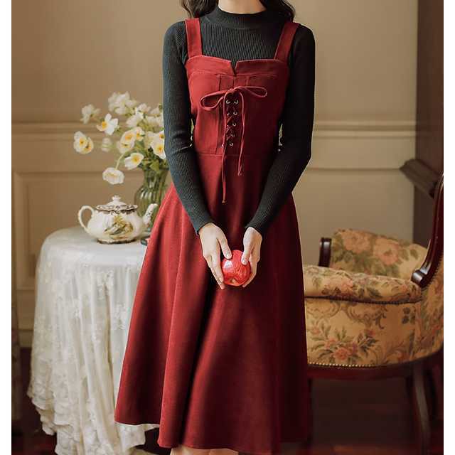 ついに再入荷 全２色 ワンピース ジャンパースカート レトロワンピース クラシカルワンピ レディース 秋冬ワンピース ワンピ ジャンスカ 可愛い 無地 新版 Www Endocenter Com Ua
