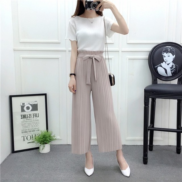 秋色ワイドパンツ ウエストリボン ガウチョパンツ ロング丈 ハイウエスト 送料無料 大人可愛い 韓国レディース キッズファッション Londonbridge ロンドンブリッジ