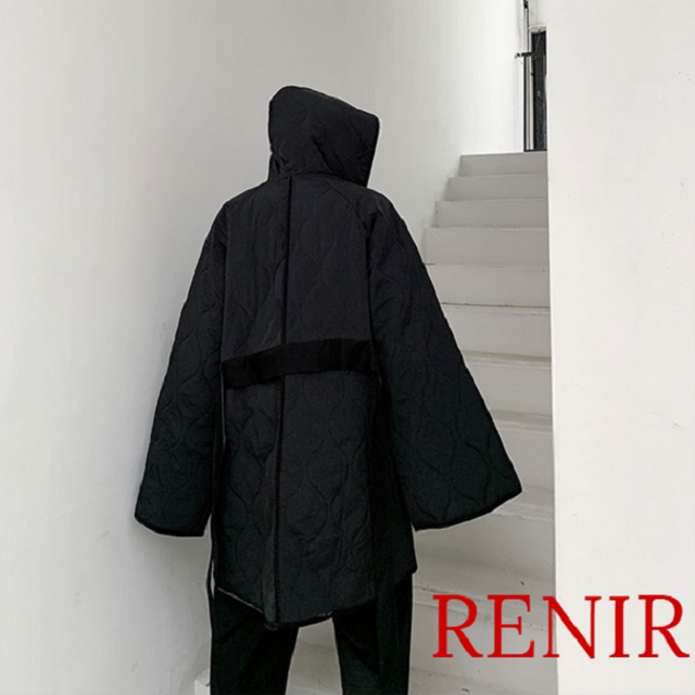 Renir レニール メンズ アウター フード付き コート 黒 ブラック ラップコート Renir レニール メンズファッション レディースファッション