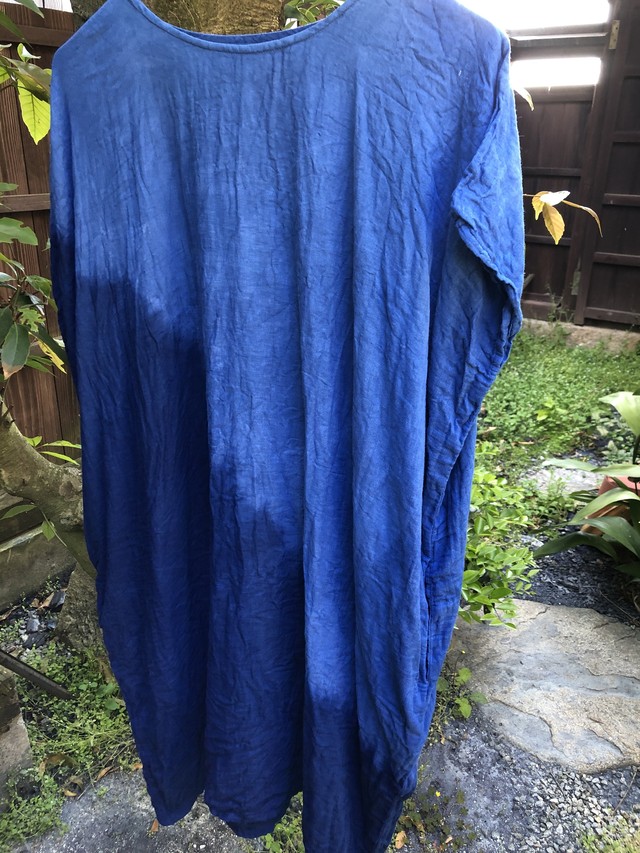 藍染 ダブルガーゼコットンワンピース ツートンカラー 本藍染 綿100 糸の心