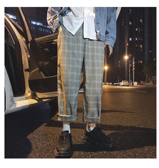 ワイドパンツ チェック柄 メンズ ストレートパンツ 韓国ファッション チェックパンツ ぐるぐる