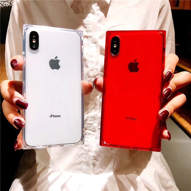 Iphoneケース シェルケース スクエア 透明 無地 ソフトシェル 大人気 シンプル 赤 Iphone X Guguppest2