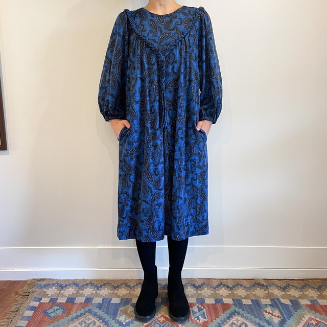 ヴィンテージワンピース ブルー ペイズリー レトロ Monique Vintagestore 古着の通販サイト